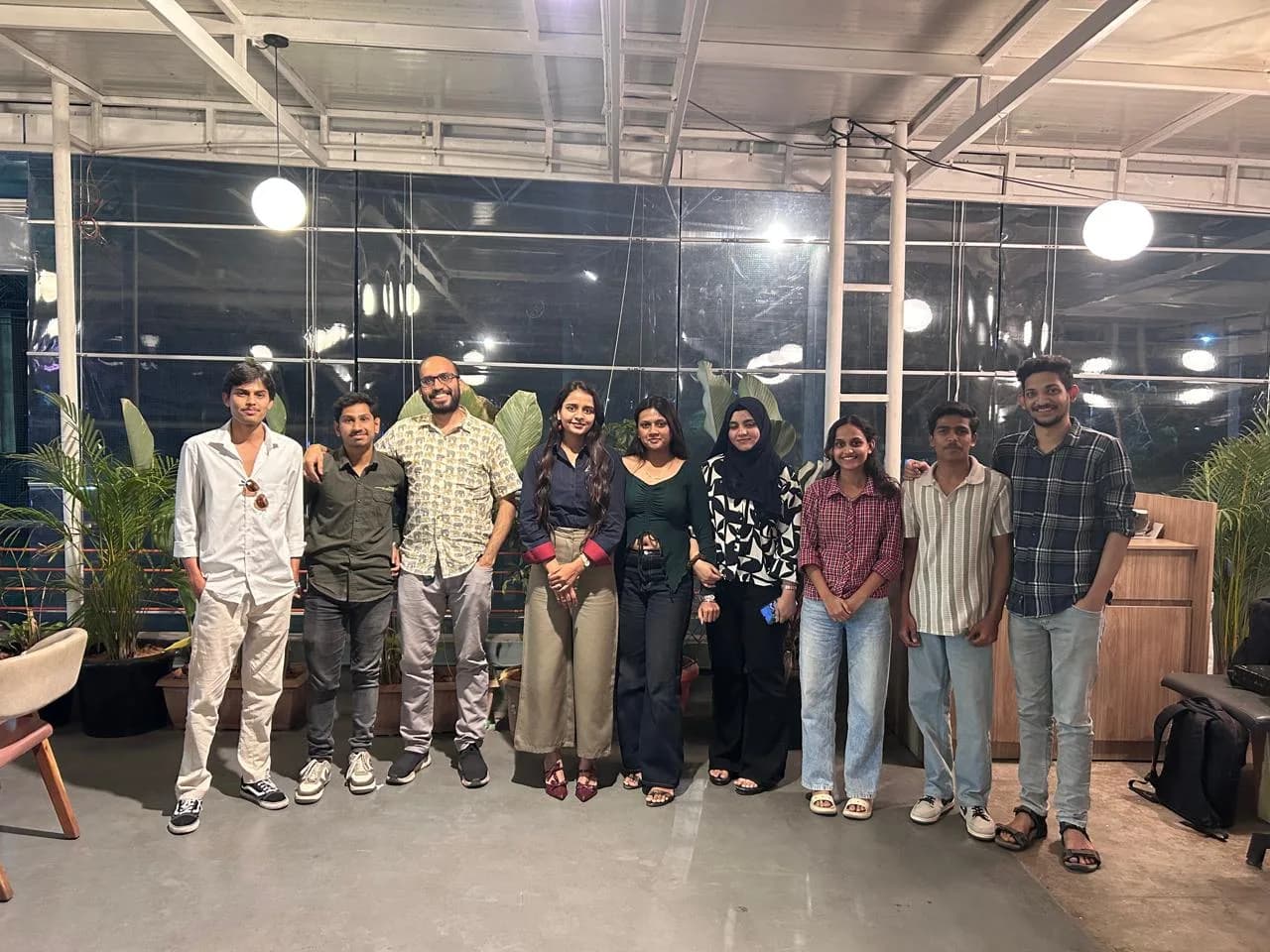 The internship team together at an evening meetup